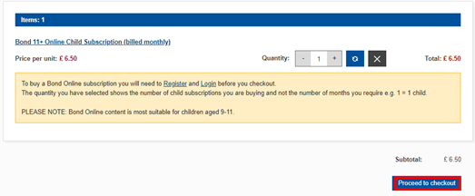 Image showing a Bond shop basket with a Bond Online monthly subscription