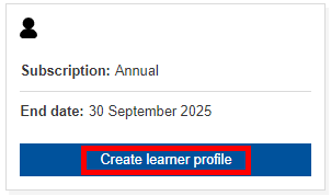 Image showing the button to create a learner profile