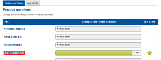 Image showing the subject selection in a child's reports area