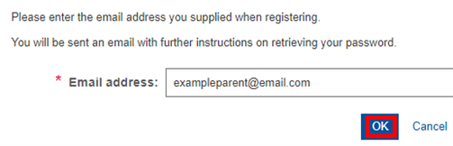 Image showing the area to input your email address for a password reset