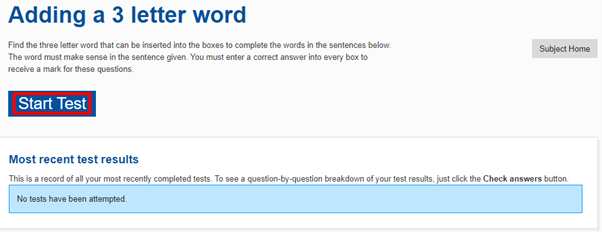 Image showing the button to start a test
